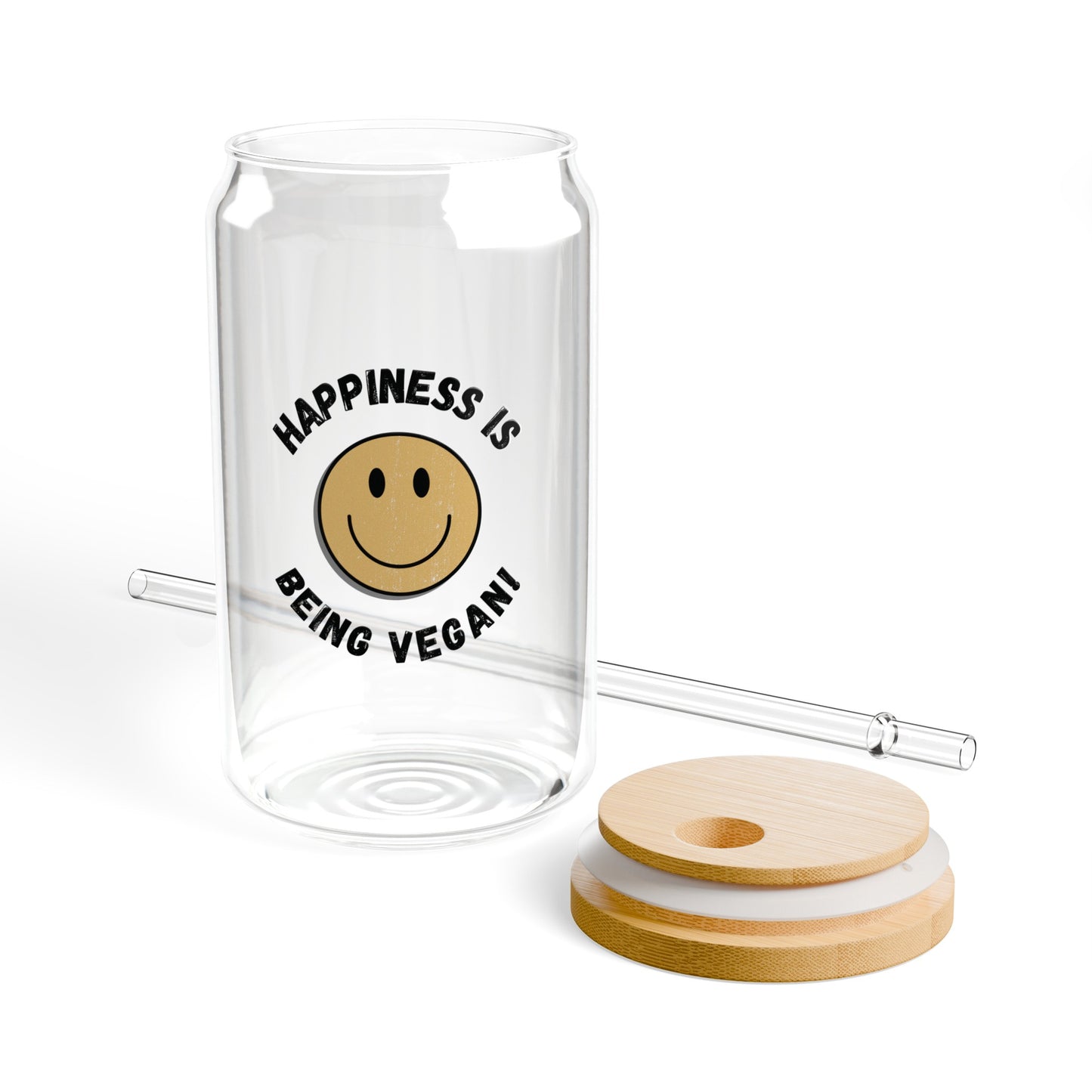 Happiness is Vegan - Sipper Glass, 16oz