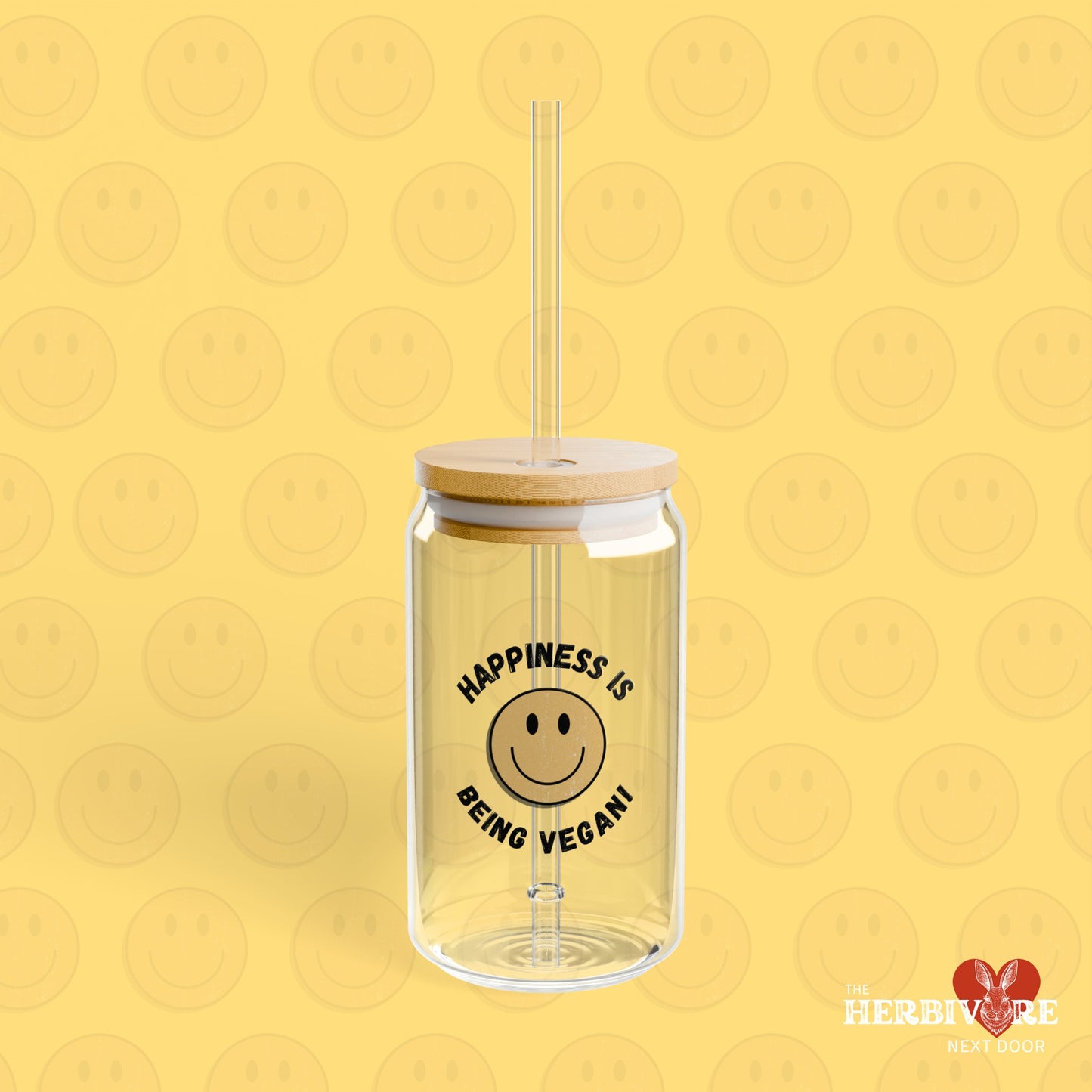 Happiness is Vegan - Sipper Glass, 16oz