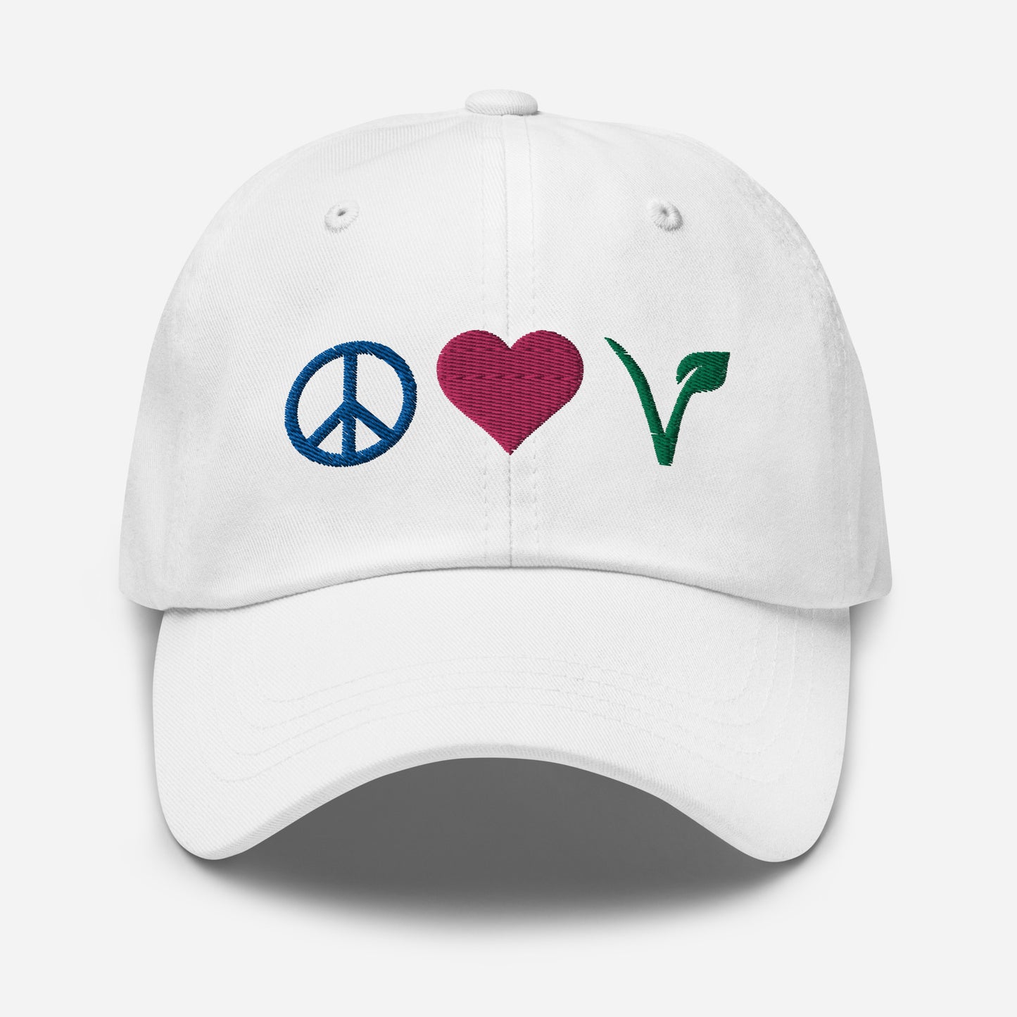 Peace, Love, Vegan Hat / Cap With Premium Multi-color Stitched Embroidery
