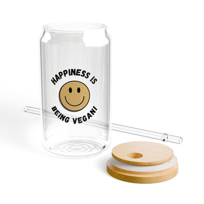 Happiness is Vegan -  Sipper Glass, 16oz