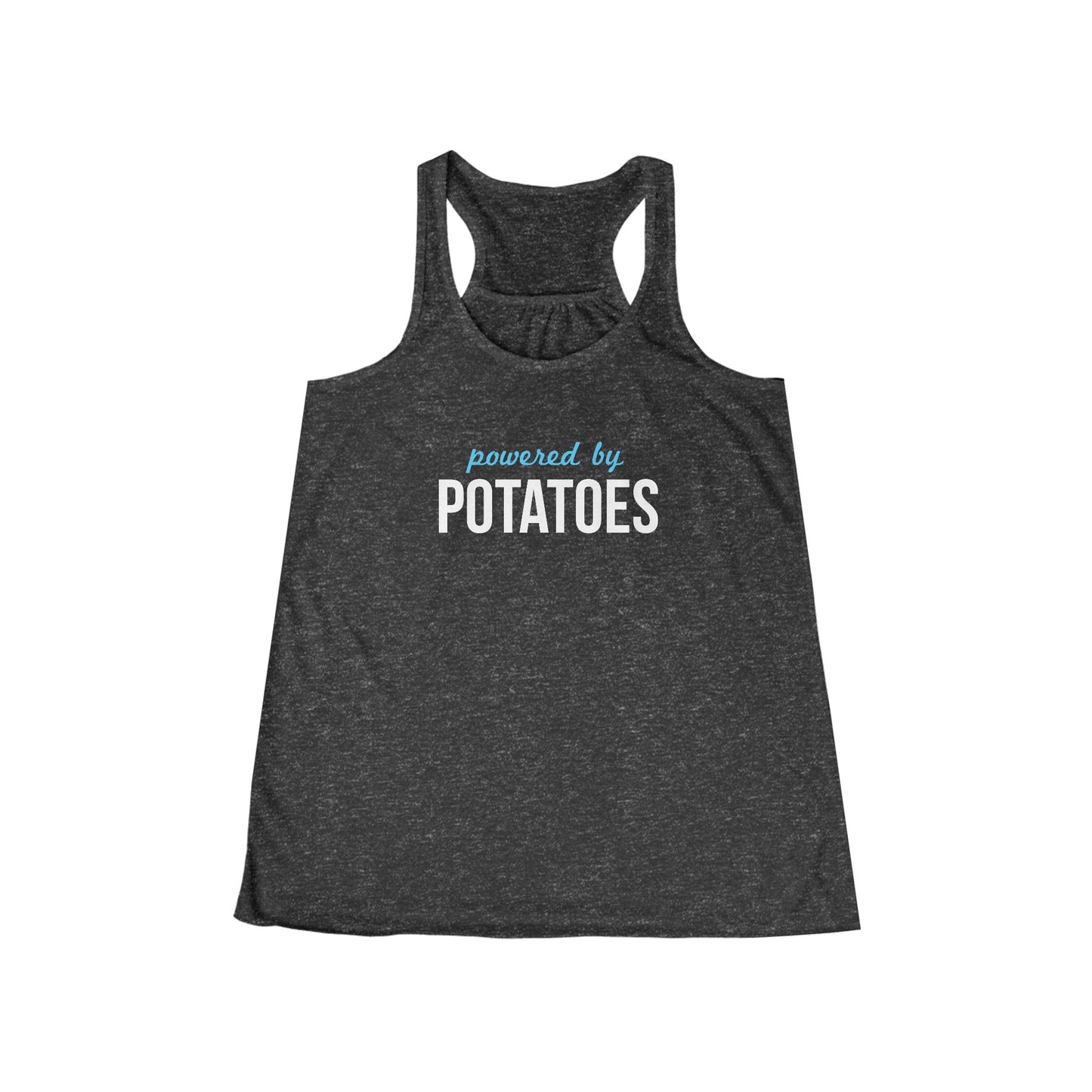 "Powered By Potatoes" Women's Tank Top with Green and White Font (run small - order one size up from normal unisex)