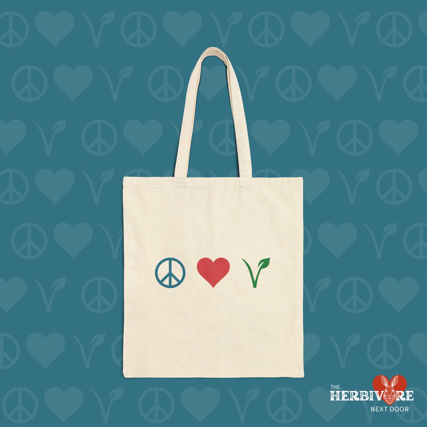 Peace Love Vegan Cotton Canvas Tote Bag