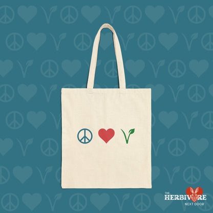 Peace Love Vegan Cotton Canvas Tote Bag