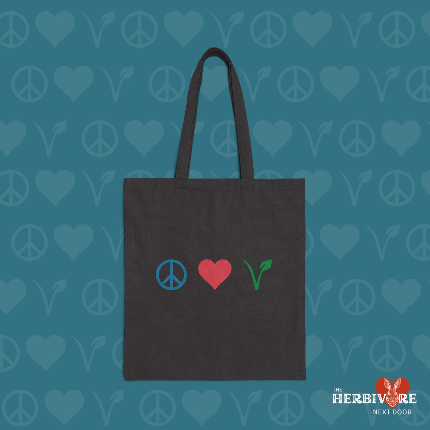 Peace Love Vegan Cotton Canvas Tote Bag