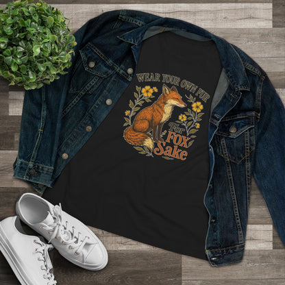 Women's Tee — "Wear Your Own Fur For Fox Sake" Vintage Fox Graphic T-Shirt