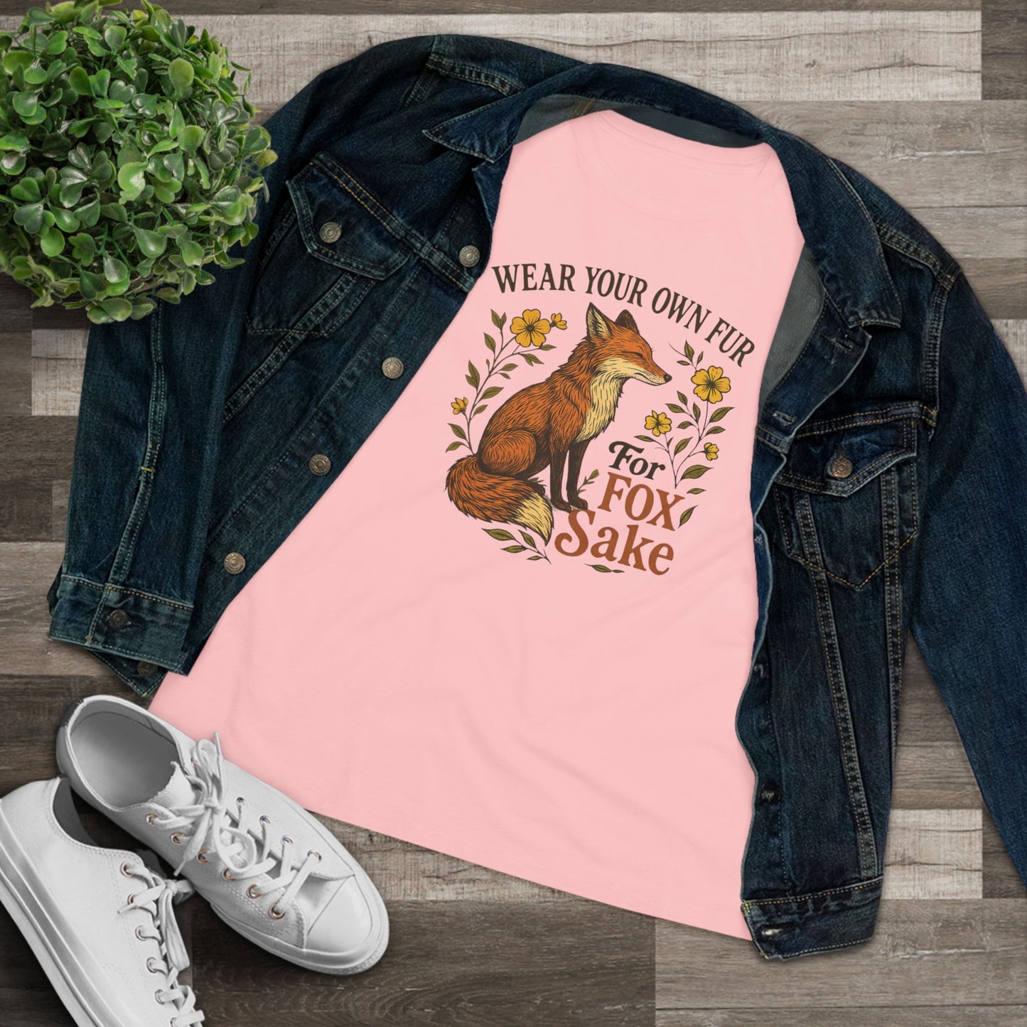 Women's Tee — "Wear Your Own Fur For Fox Sake" Vintage Fox Graphic T-Shirt