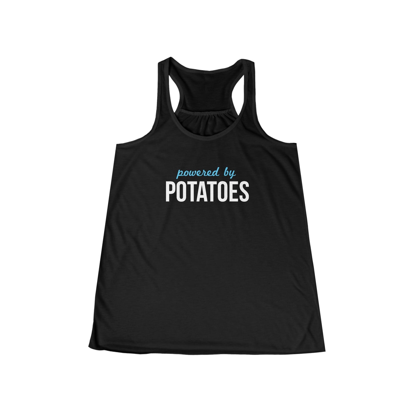 "Powered By Potatoes" Women's Tank Top with Green and White Font (run small - order one size up from normal unisex)