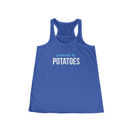 "Powered By Potatoes" Women's Tank Top with Green and White Font (run small - order one size up from normal unisex)