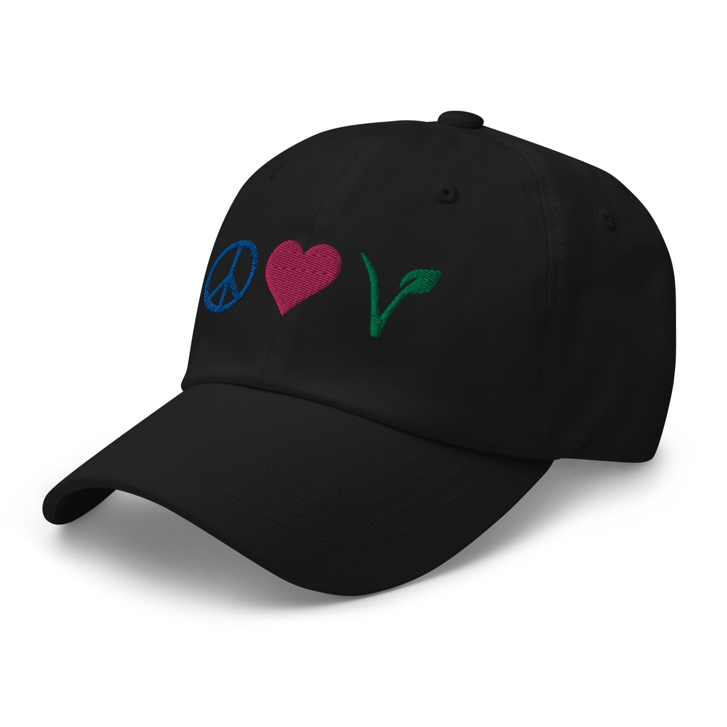 Peace, Love, Vegan Hat / Cap With Premium Multi-color Stitched Embroidery