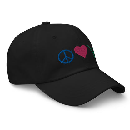 Peace, Love, Vegan Hat / Cap With Premium Multi-color Stitched Embroidery