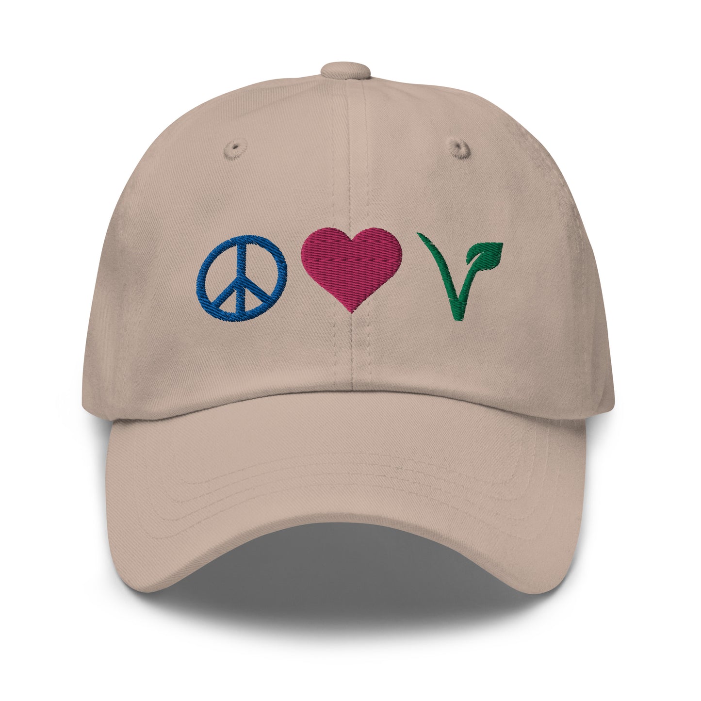 Peace, Love, Vegan Hat / Cap With Premium Multi-color Stitched Embroidery