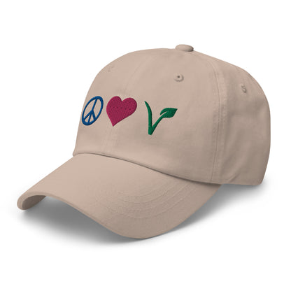 Peace, Love, Vegan Hat / Cap With Premium Multi-color Stitched Embroidery