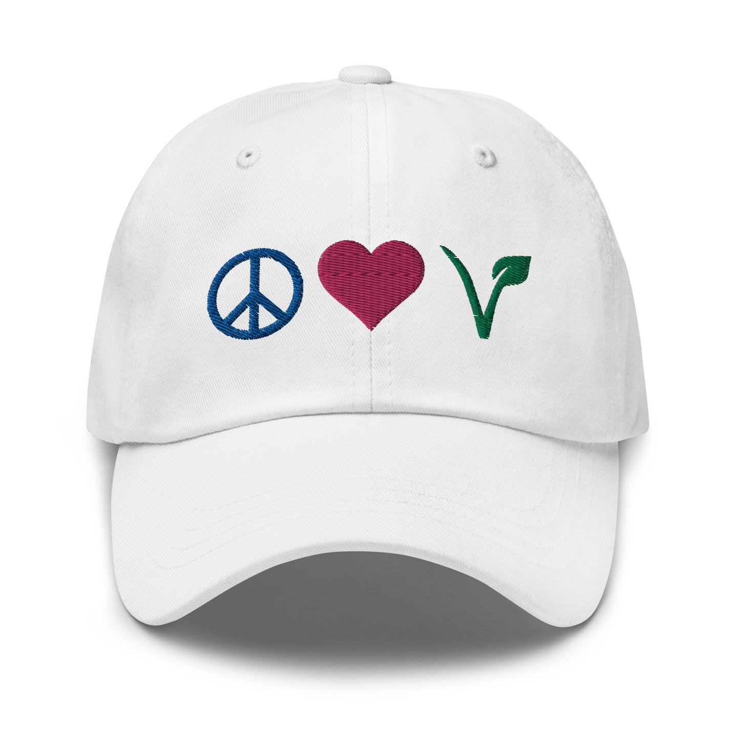 Peace, Love, Vegan Hat / Cap With Premium Multi-color Stitched Embroidery