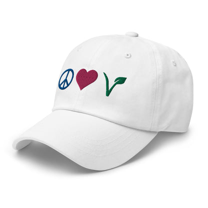 Peace, Love, Vegan Hat / Cap With Premium Multi-color Stitched Embroidery