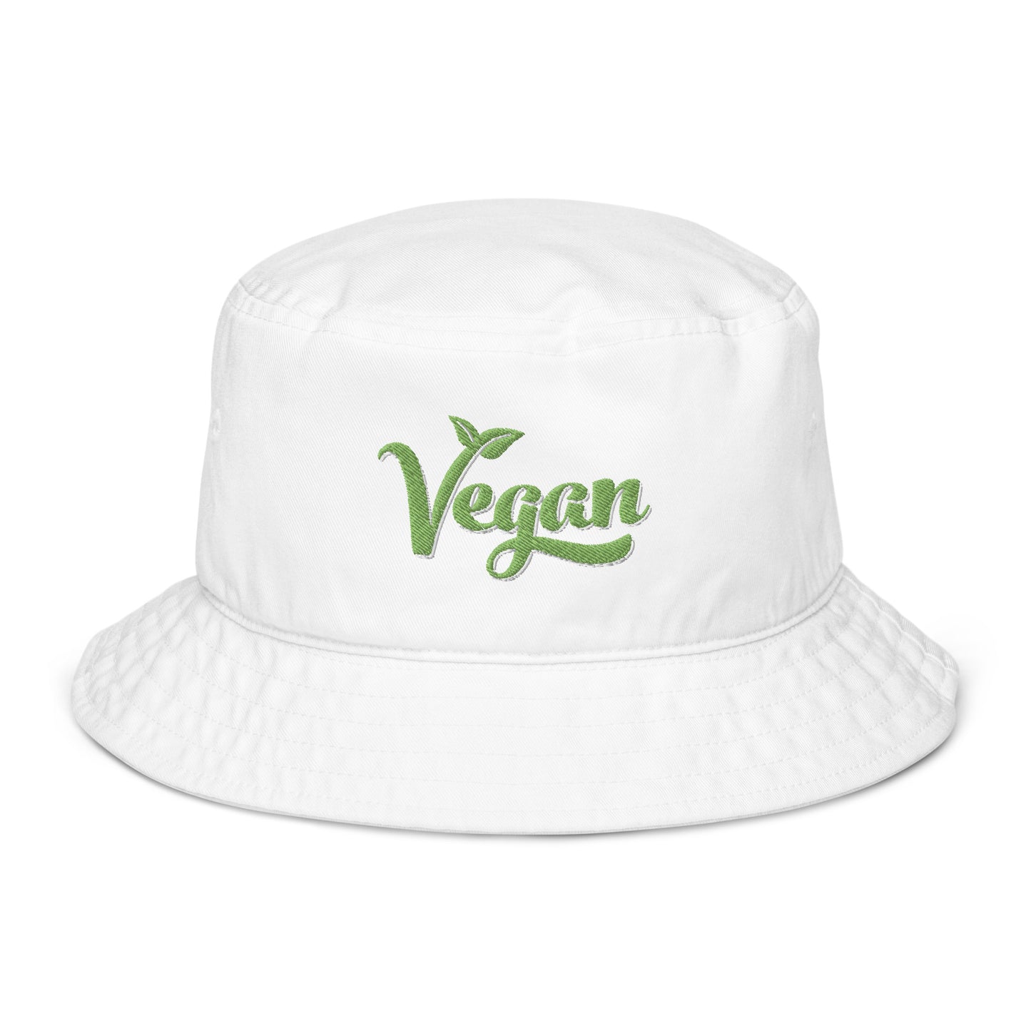 Organic Vegan Bucket Hat with Premium Green and  White Stitched Embroidery