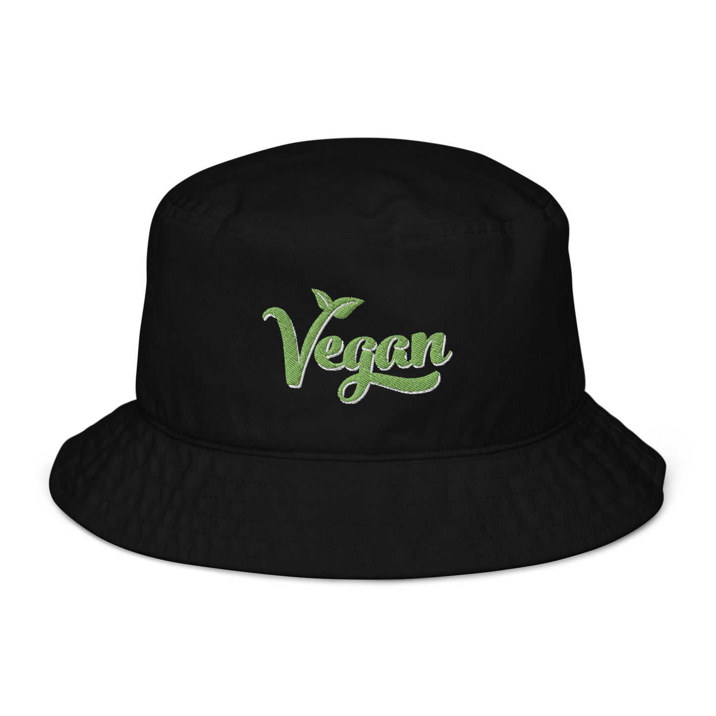 Organic Vegan Bucket Hat with Premium Green and  White Stitched Embroidery