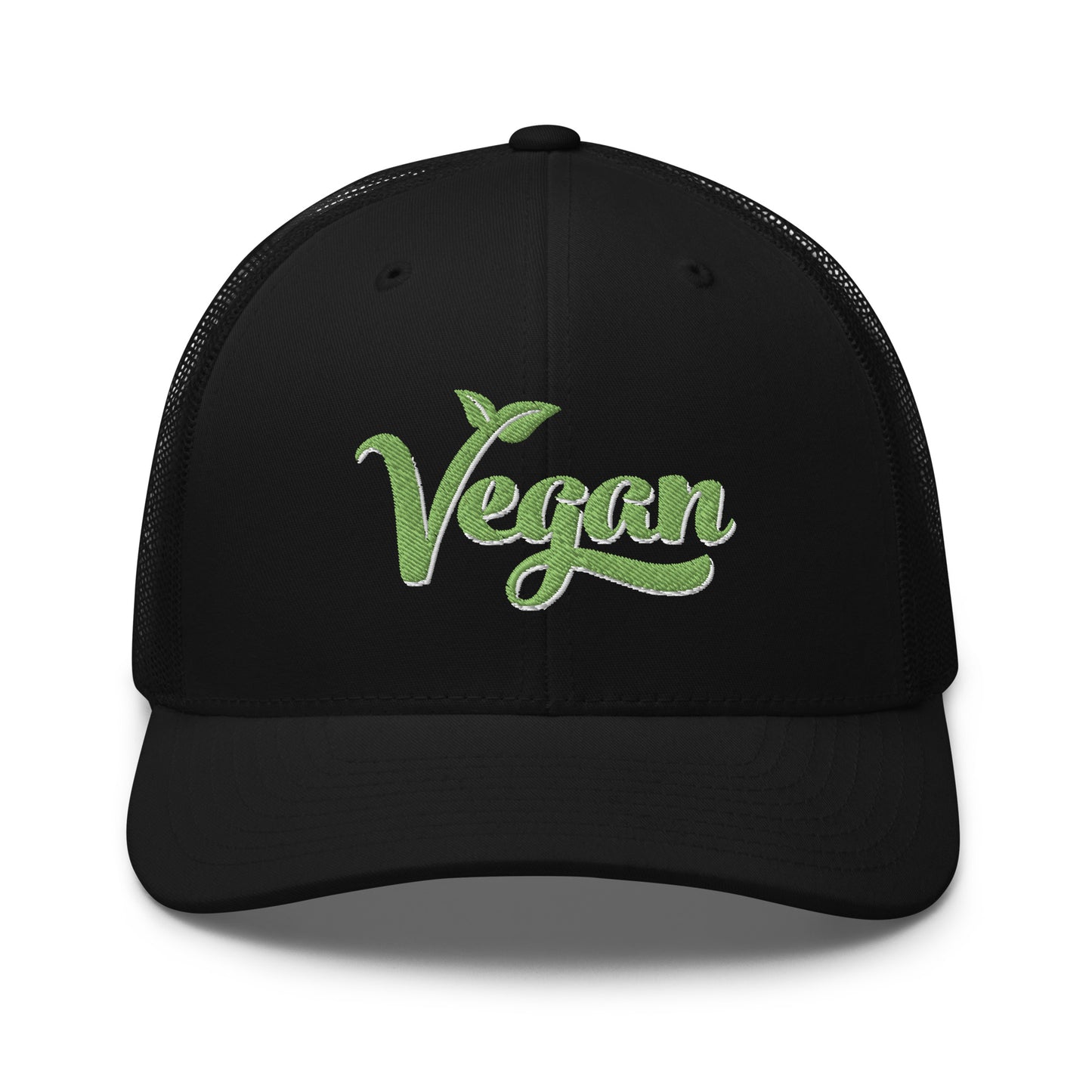 Vegan Trucker Hat with Premium Green and White Stitched Embroidery