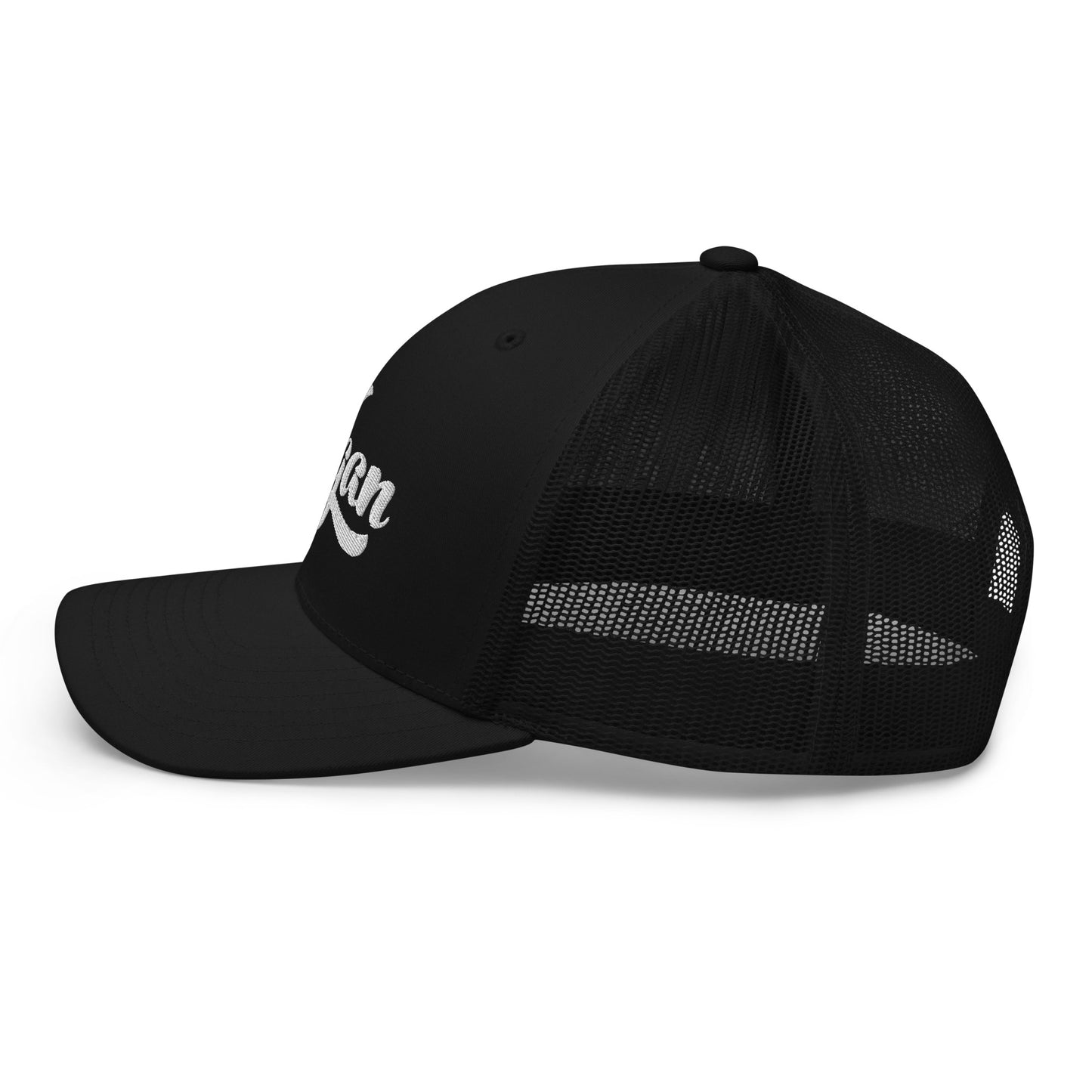 Vegan Trucker Hat with Premium White Stitched Embroidery