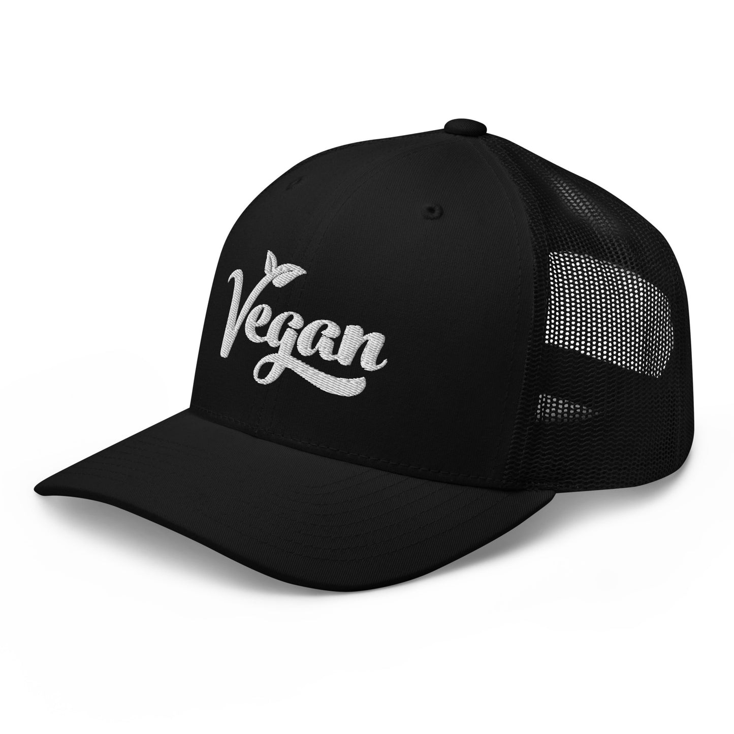 Vegan Trucker Hat with Premium White Stitched Embroidery