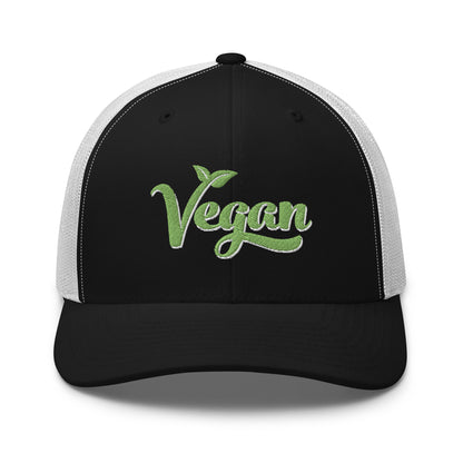 Vegan Trucker Hat with Premium Green and White Stitched Embroidery