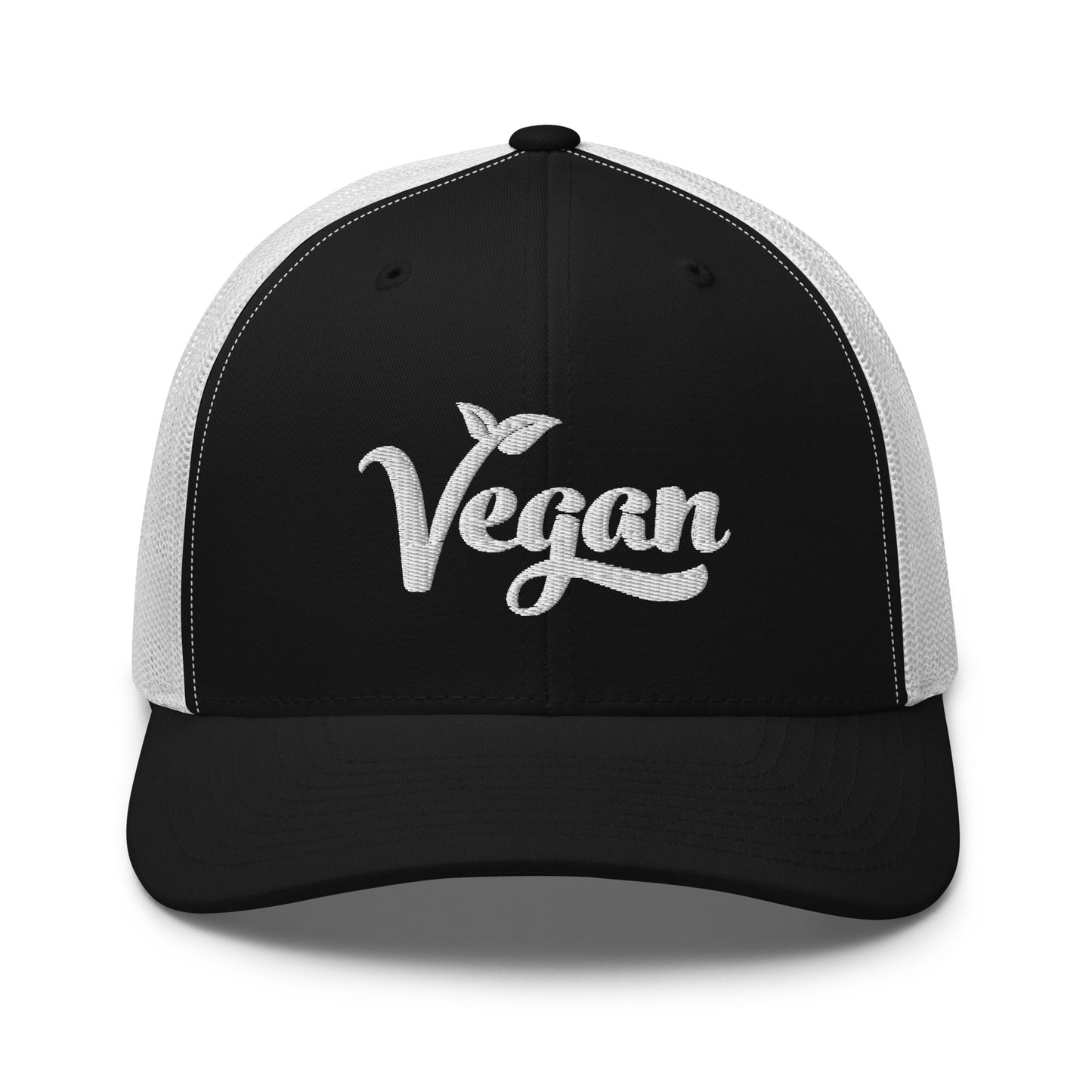 Vegan Trucker Hat with Premium White Stitched Embroidery