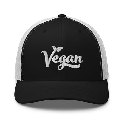 Vegan Trucker Hat with Premium White Stitched Embroidery