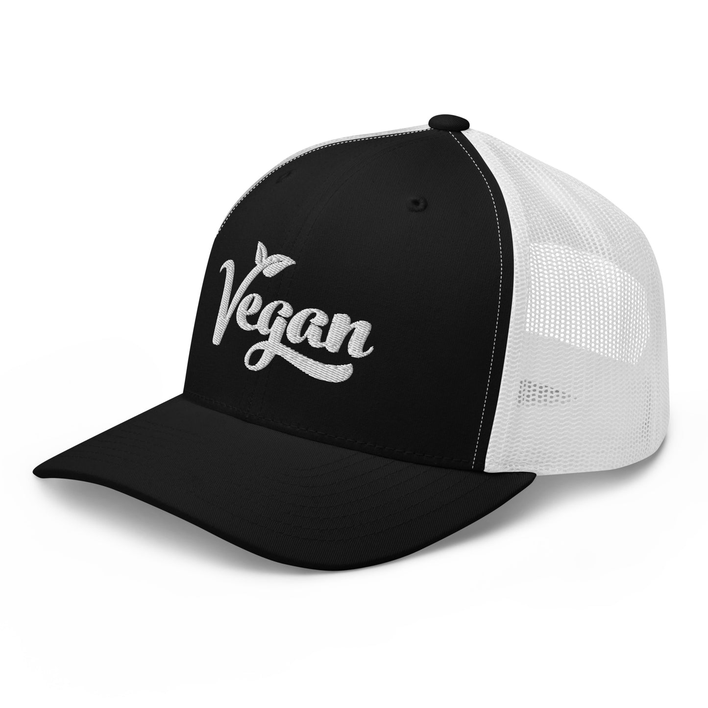 Vegan Trucker Hat with Premium White Stitched Embroidery