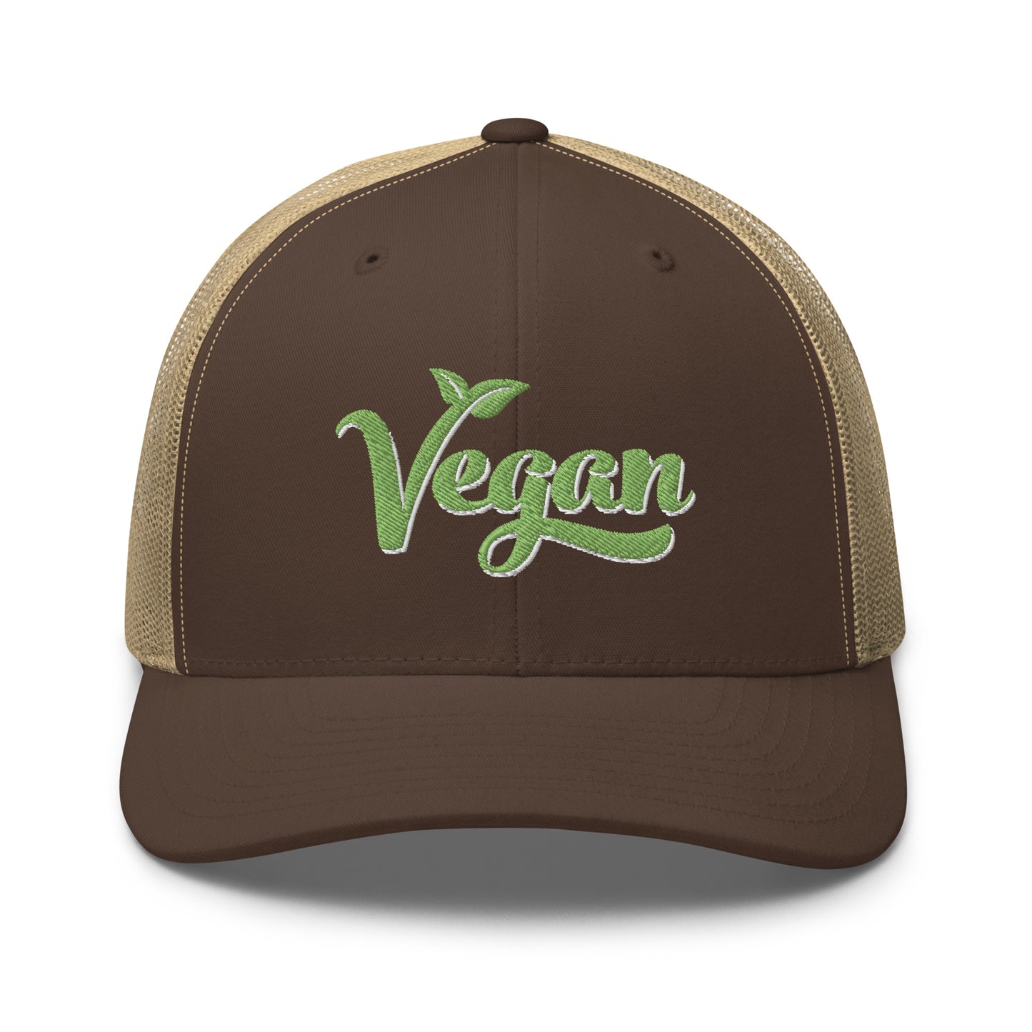 Vegan Trucker Hat with Premium Green and White Stitched Embroidery