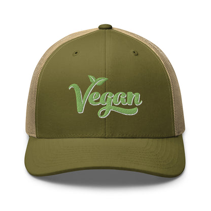 Vegan Trucker Hat with Premium Green and White Stitched Embroidery