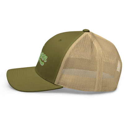 Vegan Trucker Hat with Premium Green and White Stitched Embroidery