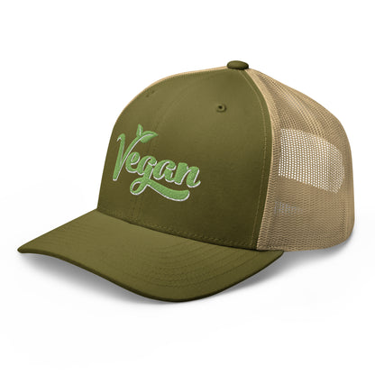 Vegan Trucker Hat with Premium Green and White Stitched Embroidery