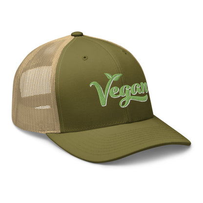 Vegan Trucker Hat with Premium Green and White Stitched Embroidery