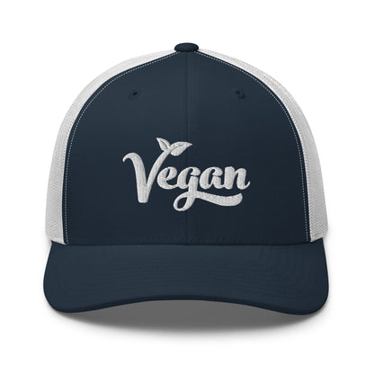 Vegan Trucker Hat with Premium White Stitched Embroidery