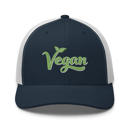 Vegan Trucker Hat with Premium Green and White Stitched Embroidery