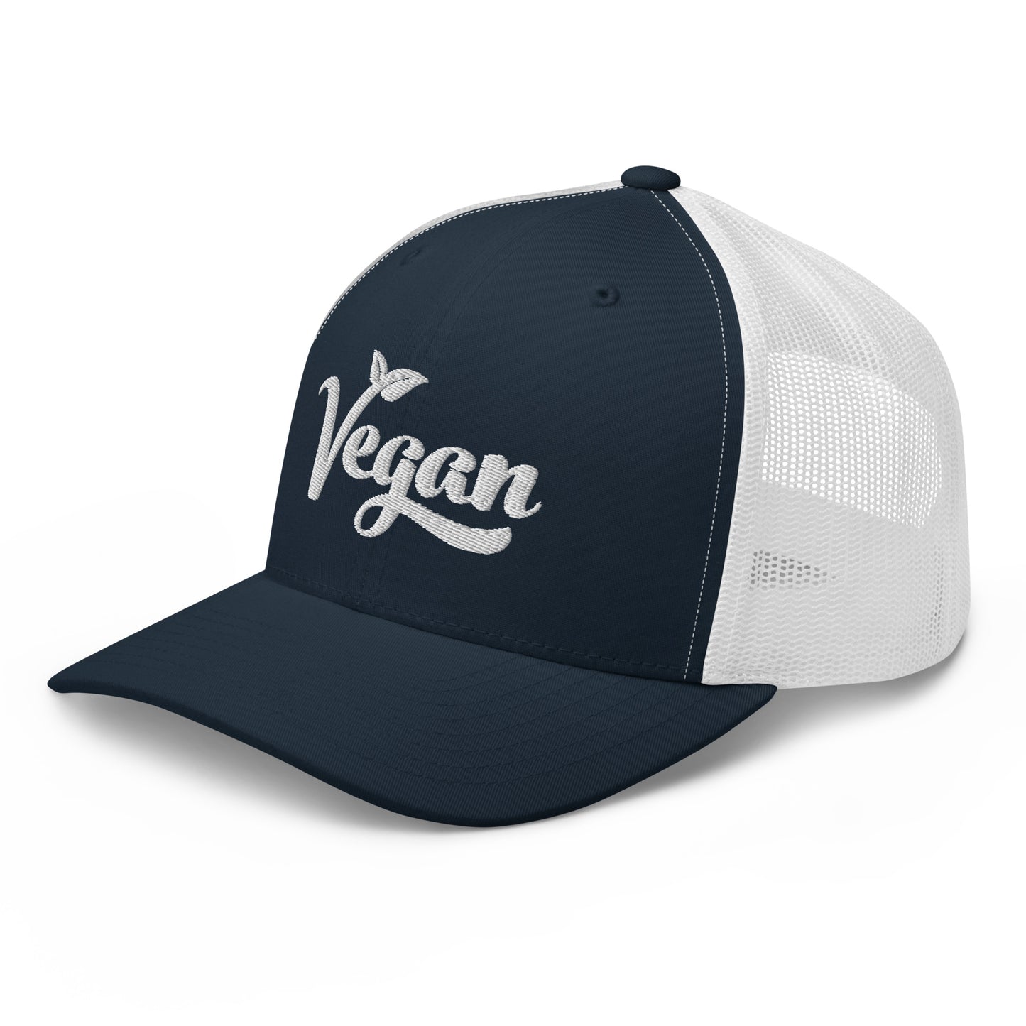 Vegan Trucker Hat with Premium White Stitched Embroidery