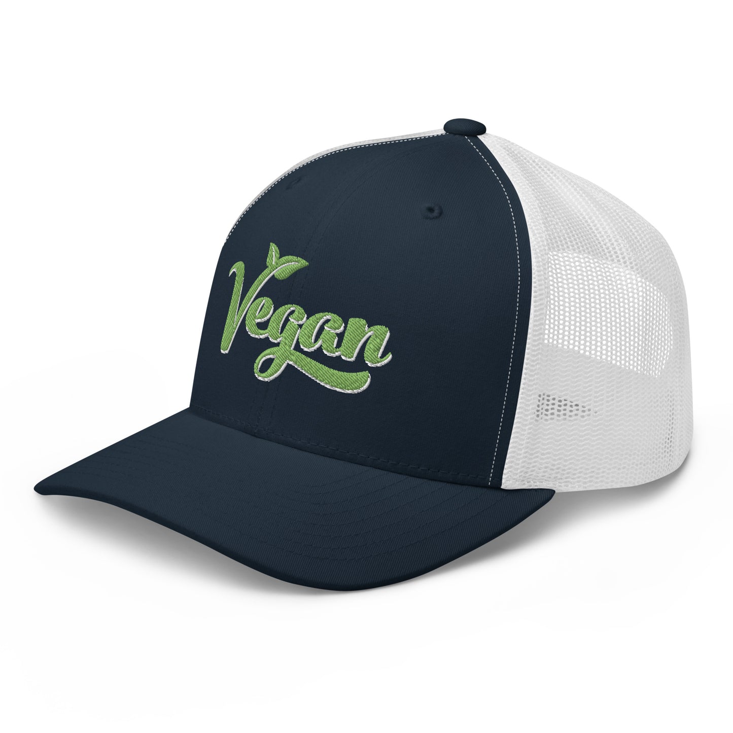 Vegan Trucker Hat with Premium Green and White Stitched Embroidery