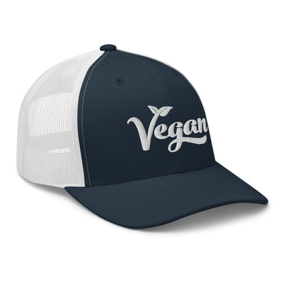 Vegan Trucker Hat with Premium White Stitched Embroidery