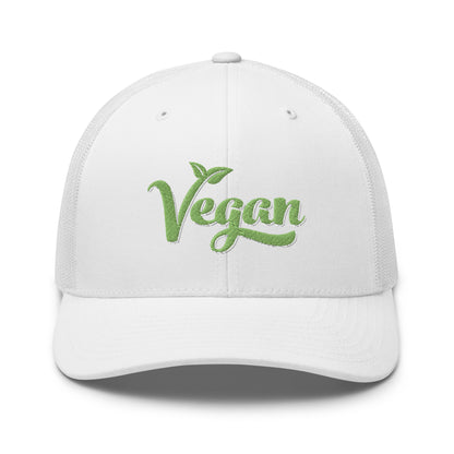 Vegan Trucker Hat with Premium Green and White Stitched Embroidery