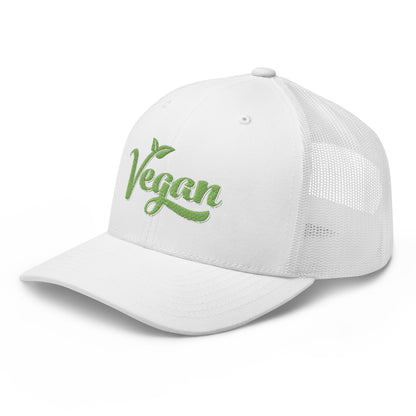 Vegan Trucker Hat with Premium Green and White Stitched Embroidery